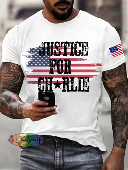 Men’s Justice For Charlie Kirk Printed T-shirt White / S