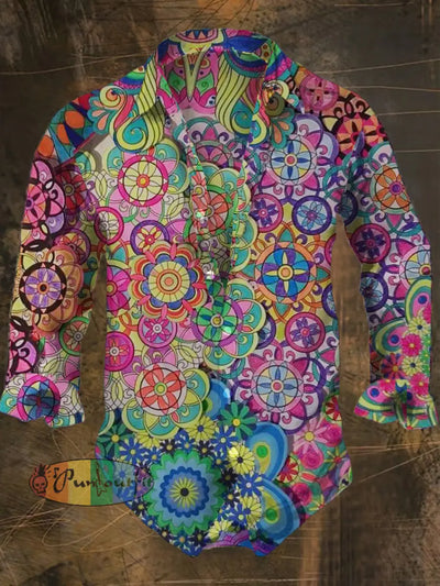 Men’s Kaleidoscope Street Style Print Casual Shirt Long Sleeve Colorful / S