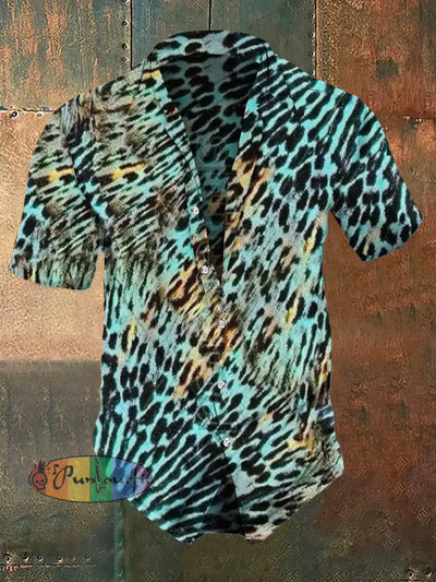 Men’s Leopard Print Punk Style Short Sleeve Shirt Colorful / S