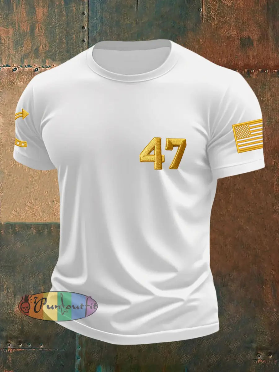 Men’s Limited Edition Charlie Kirk White Hat Gold 47 Turning Point American Trump Souvenir T-shirt White / S