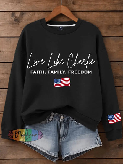 Men’s Live like Charlie Print Sweatshirt Black / S