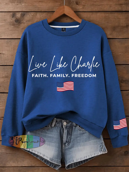 Men’s Live like Charlie Print Sweatshirt Blue / S