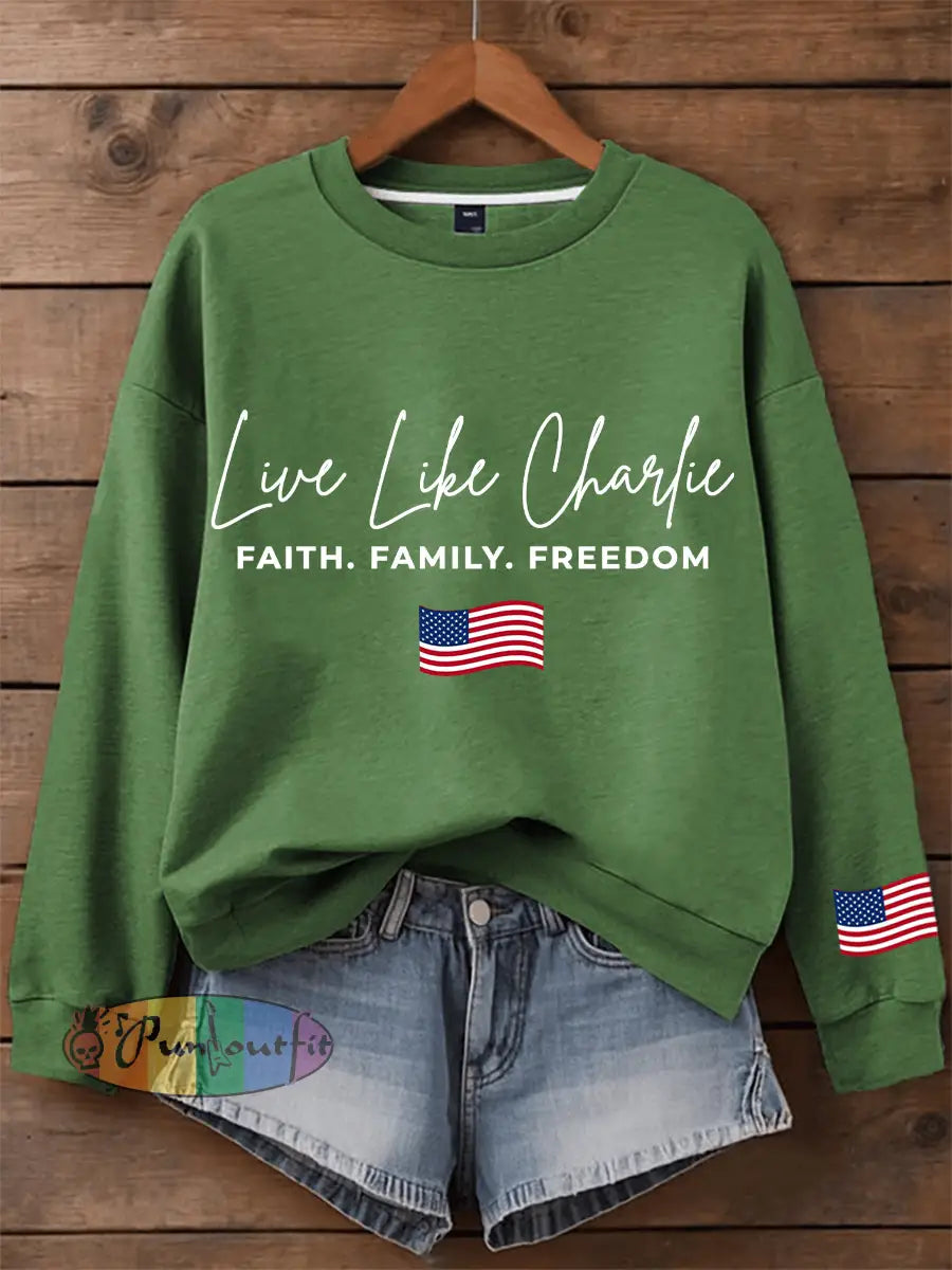 Men’s Live like Charlie Print Sweatshirt Green / S