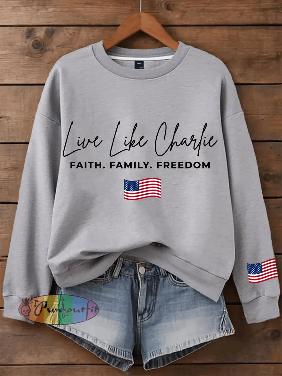 Men’s Live like Charlie Print Sweatshirt Light Gray / S