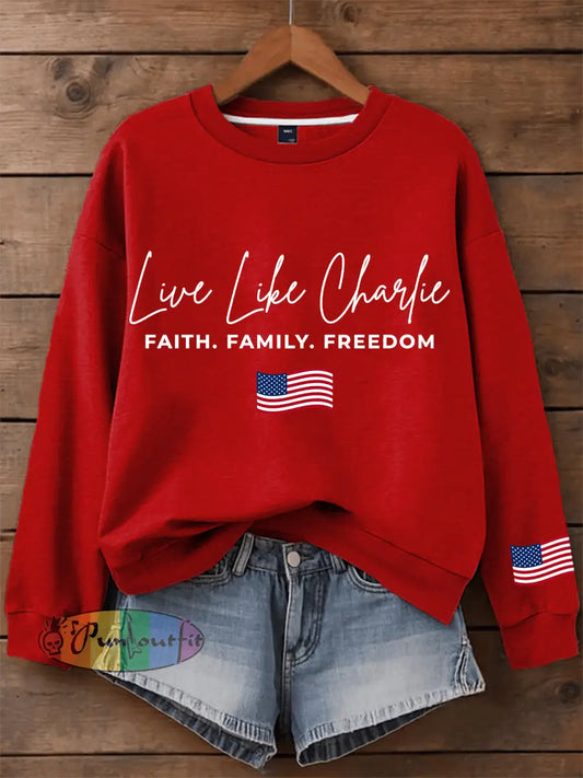 Men’s Live like Charlie Print Sweatshirt Red / S