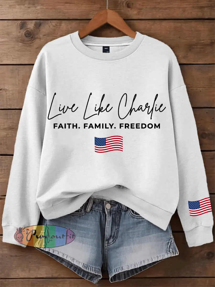 Men’s Live like Charlie Print Sweatshirt White / S