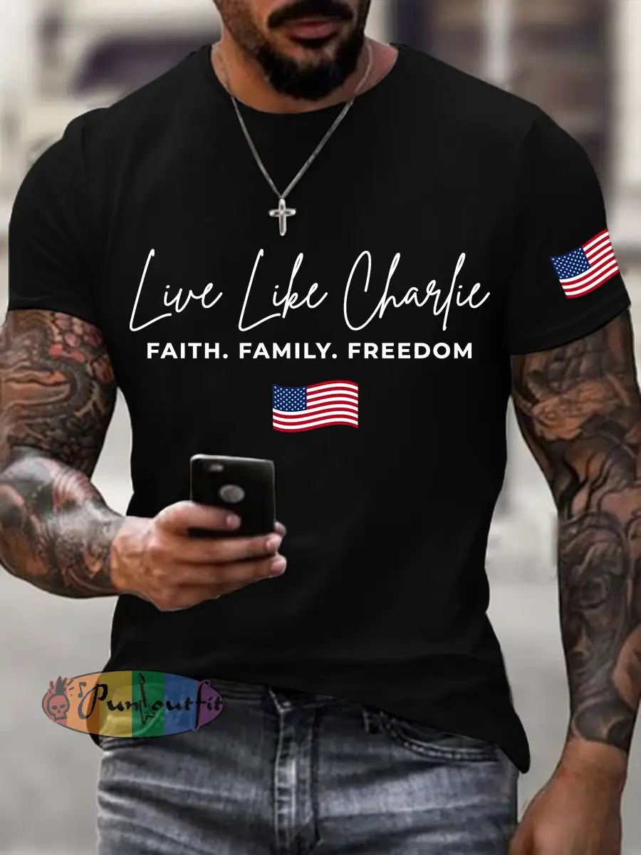 Men’s Live like Charlie Print T-Shirt Black / S
