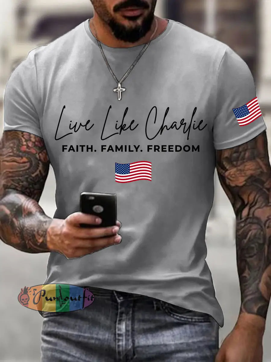 Men’s Live like Charlie Print T-Shirt Light Gray / S
