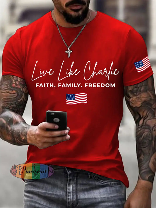Men’s Live like Charlie Print T-Shirt Red / S