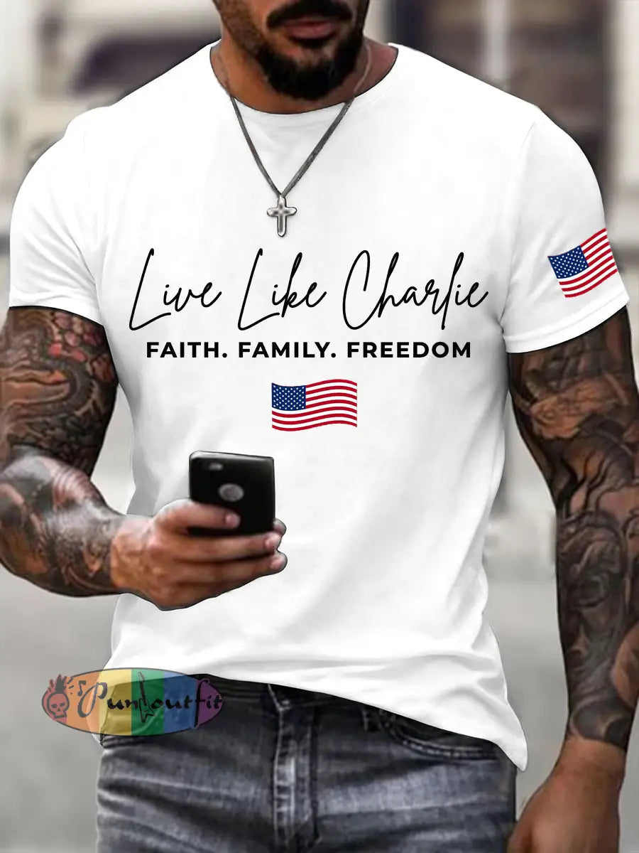 Men’s Live like Charlie Print T-Shirt White / S