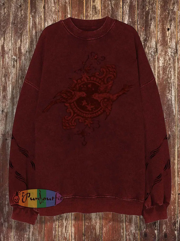 Men’s Loose Basic Printed Long Sleeve Sweatshirt Wine Red / S