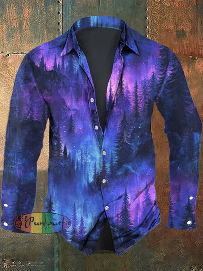 Men’s Luminous Forest Print Long Sleeve Shirt As Picture / S