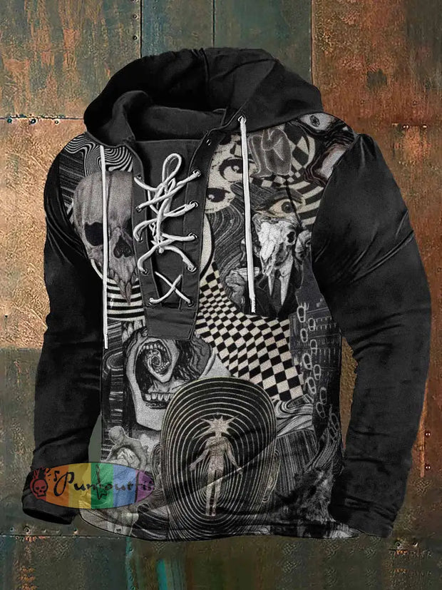 Men’s Magic Vintage Art Print Lace-Up Sweatshirt Black / S