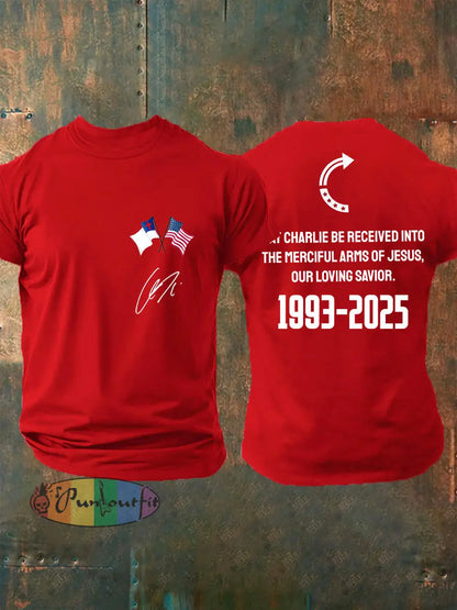 Men’s ’May Charlie be accepted into the compassionate arms of our loving Savior Jesus’ Charlie Kirk signed