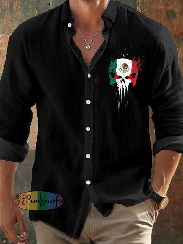 Men’s Mexican Independence Day And Skull Faith Long Sleeve Shirt As Shown / S Hot