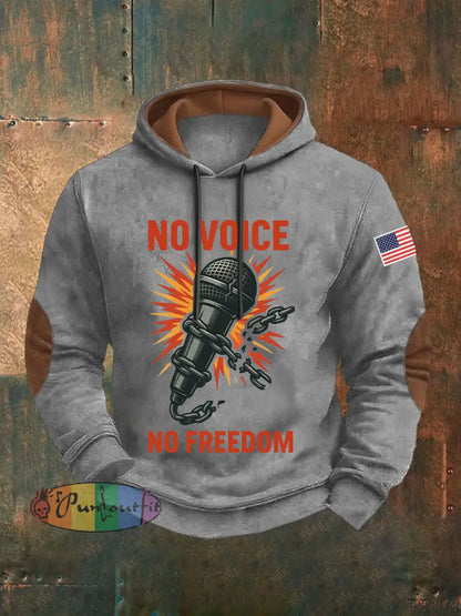 Men’s No Voice No Freedom Printed Casual Hoodie Gray / S