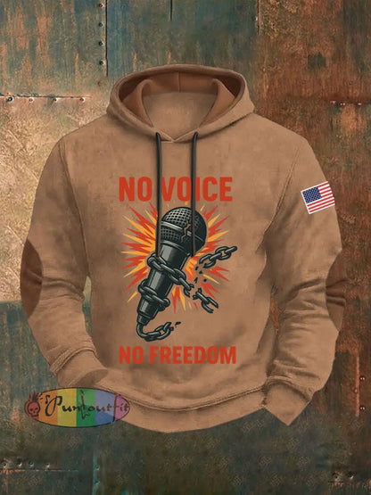 Men’s No Voice No Freedom Printed Casual Hoodie Khaki / S