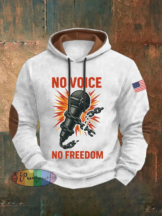 Men’s No Voice No Freedom Printed Casual Hoodie White / S