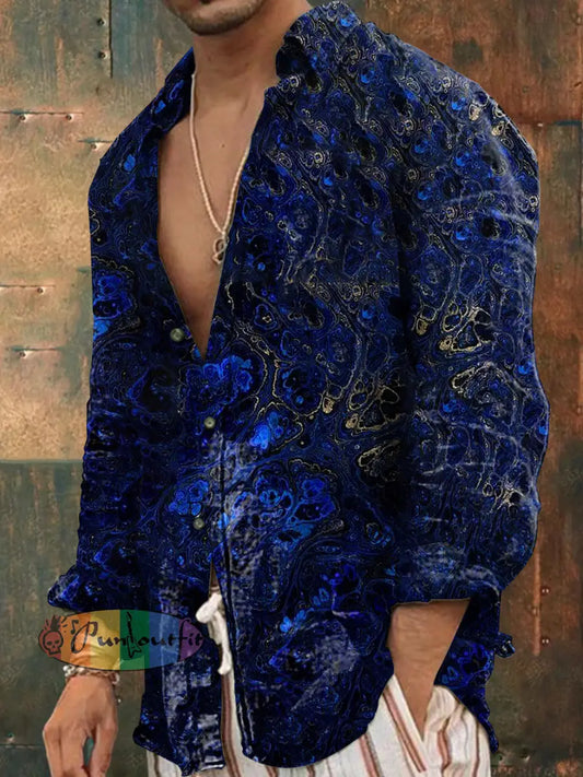 Men’s Outdoor Vintage Gothic Abstract Colorful Ripple Pattern Casual Cotton Long Sleeve Shirt