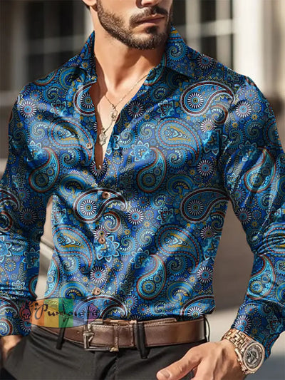 Men’s Outdoor Vintage Gothic Hippie Perris Royal Casual Cotton Satin Fabrics Long Sleeve Shirt