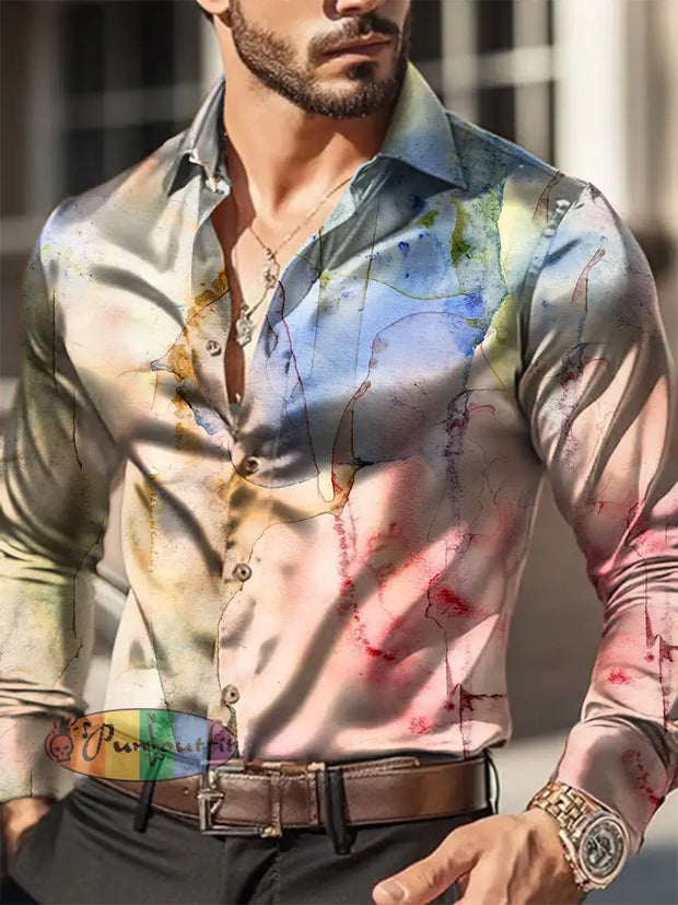 Men’s Outdoor Vintage Gradient Colorful Ripple Abstract Royal Casual Cotton Satin Fabrics Long