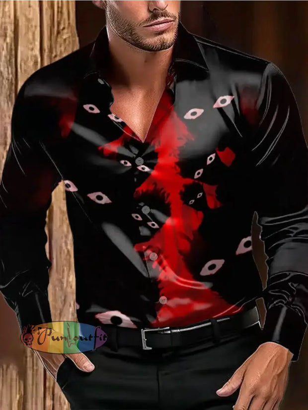 Men’s Outdoor Vintage Punk Dark Eyes Gaze Royal Casual Cotton Satin Fabrics Long Sleeve Shirt