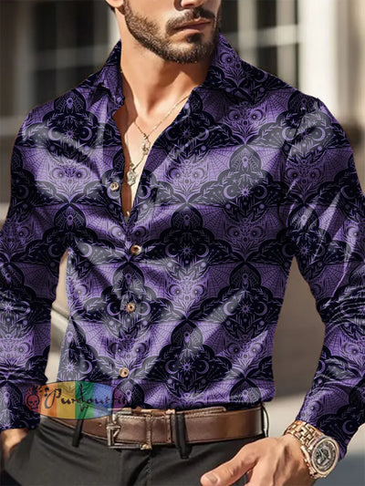 Men’s Outdoor Vintage Punk Gothic Bat Patterns Royal Casual Cotton Satin Fabrics Long Sleeve