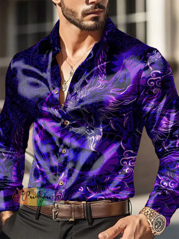 Men’s Outdoor Vintage Punk Gothic Dragon Designs Royal Casual Cotton Satin Fabrics Long Sleeve