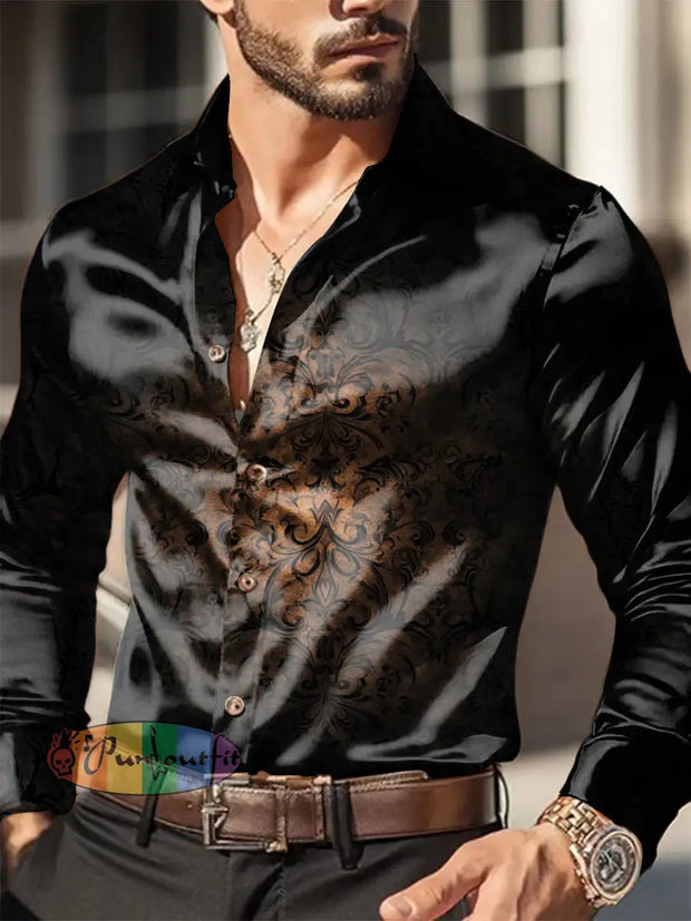 Men’s Outdoor Vintage Punk Gothic Gradient Brown Swirl Designs Royal Casual Cotton Satin Fabrics