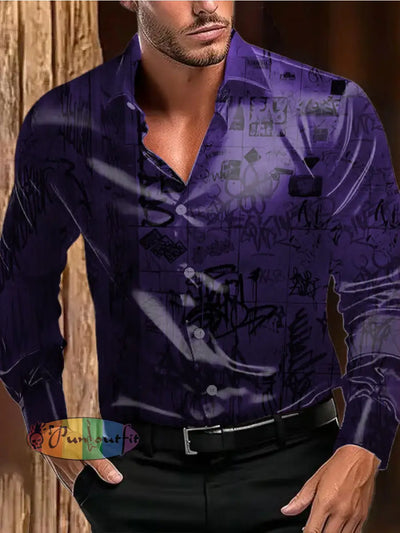 Men’s Outdoor Vintage Punk Gothic Graffiti Royal Casual Cotton Satin Fabrics Long Sleeve Shirt