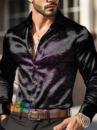 Men’s Outdoor Vintage Punk Gothic Purple Gradient Floral Patterns Royal Casual Cotton Satin