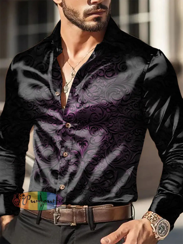 Men’s Outdoor Vintage Punk Gothic Purple Gradient Floral Patterns Royal Casual Cotton Satin