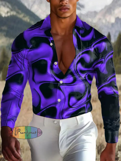 Men’s Outdoor Vintage Punk Gothic Purple Waves Royal Casual Cotton Satin Fabrics Long Sleeve