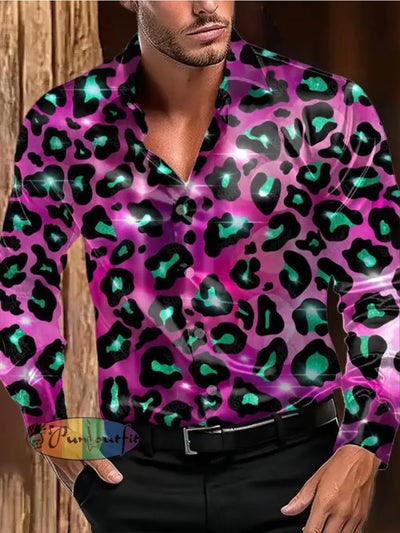 Men’s Outdoor Vintage Western Punk Leopard Print Colorful Party Royal Casual Cotton Satin Fabrics
