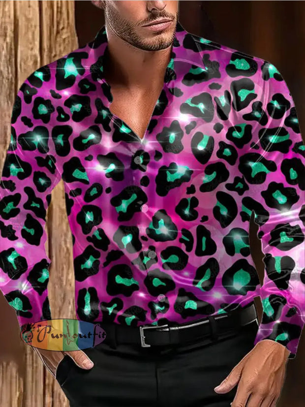Men’s Outdoor Vintage Western Punk Leopard Print Colorful Party Royal Casual Cotton Satin Fabrics