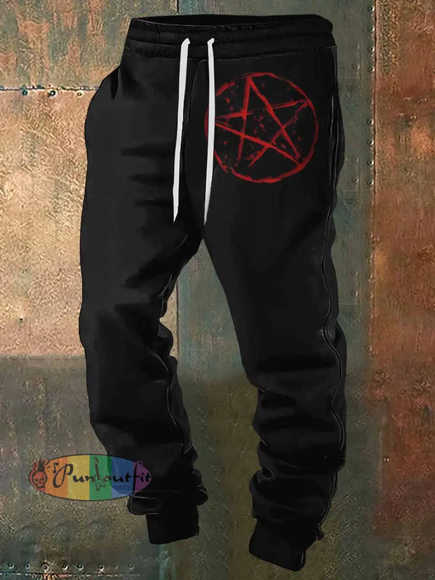 Men’s Pentagram Halloween Print Sweatpants Black / S