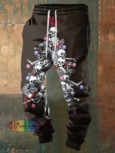 Men’s Pentagram Skeleton Christmas Tree Print Sweatpants Black / S