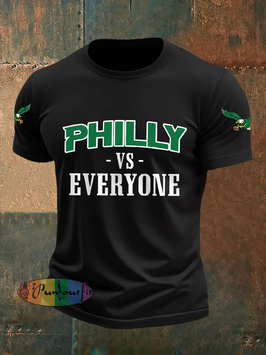 Men’s Philly Football Vs Everyone Football Fans Lovers Gameday Casual Tee Black / S