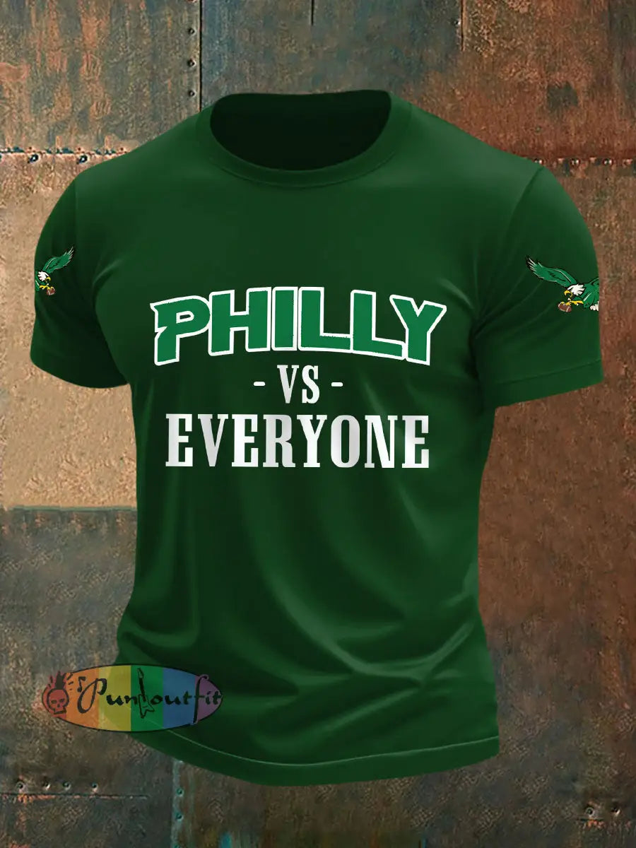Men’s Philly Football Vs Everyone Football Fans Lovers Gameday Casual Tee Dark Green / S
