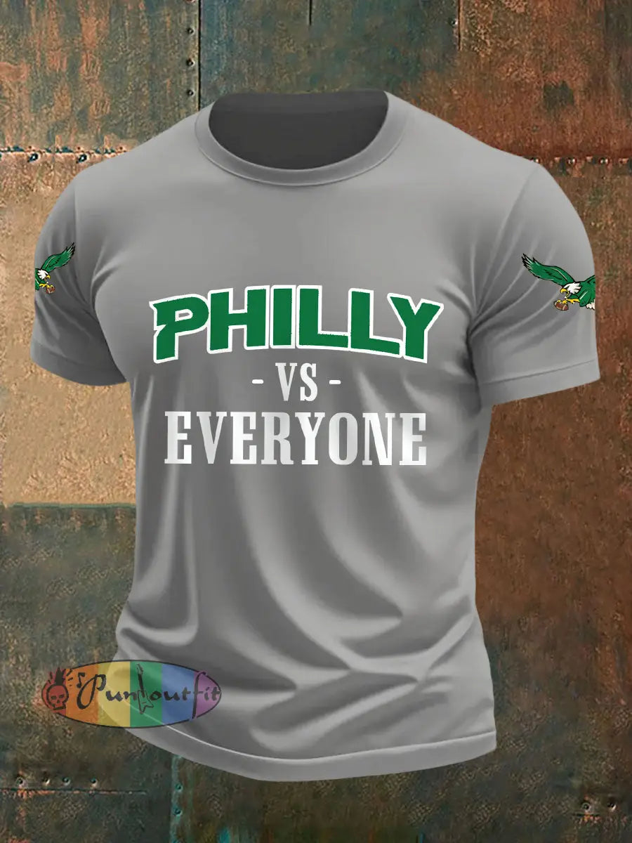 Men’s Philly Football Vs Everyone Football Fans Lovers Gameday Casual Tee Light Gray / S