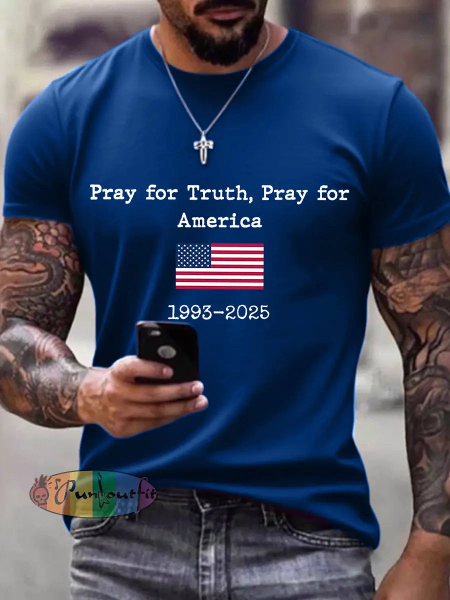 Men’s Pray For Truth Pray For America Print T-Shirt Blue / S