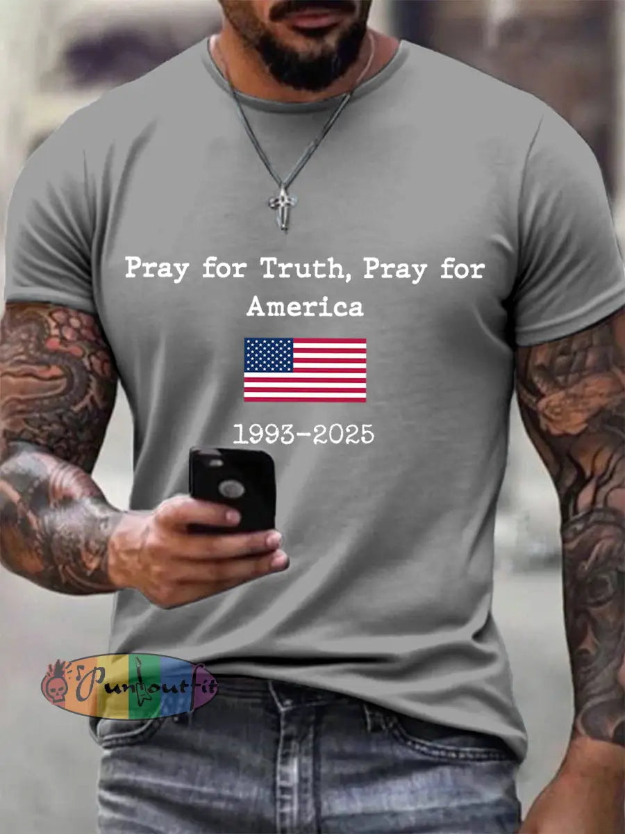 Men’s Pray For Truth Pray For America Print T-Shirt Gray / S