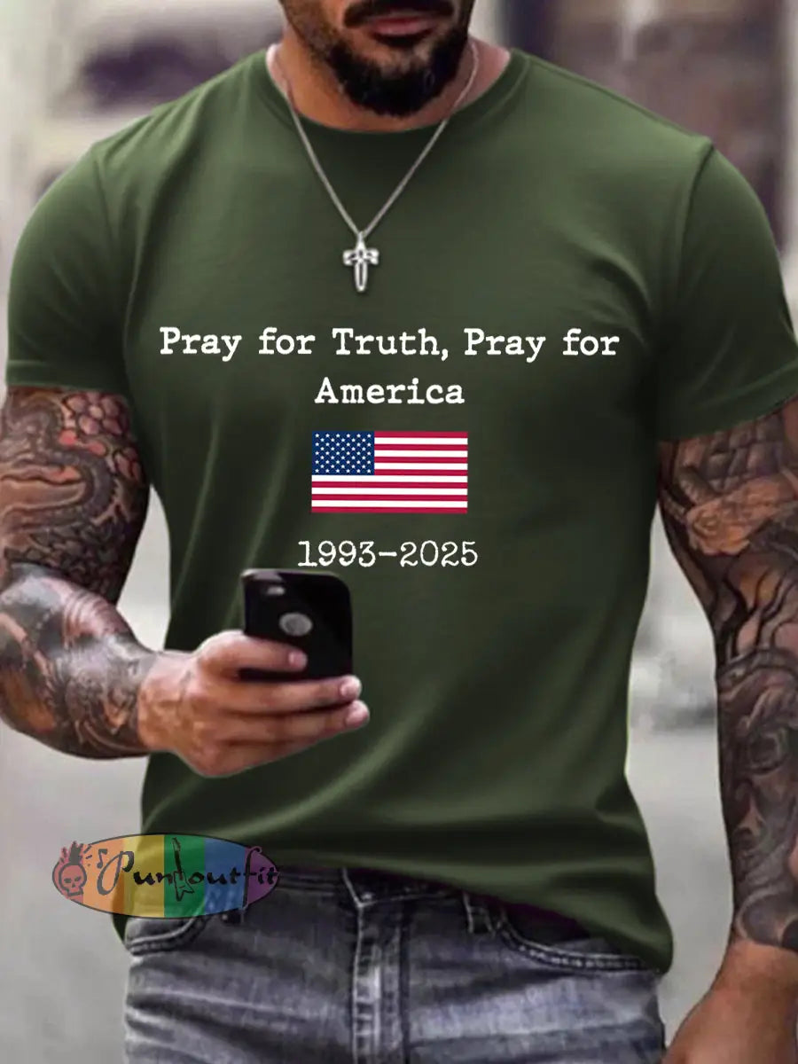 Men’s Pray For Truth Pray For America Print T-Shirt Green / S