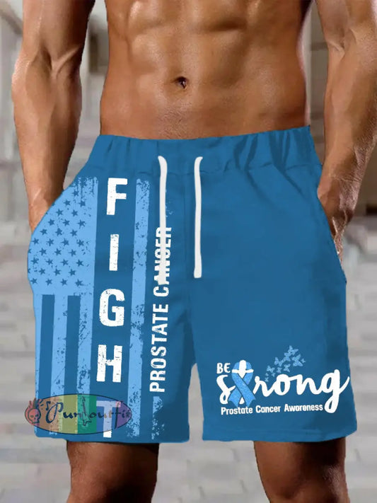 Men’s Prostate Cancer Awareness Print Casual Shorts Blue / S