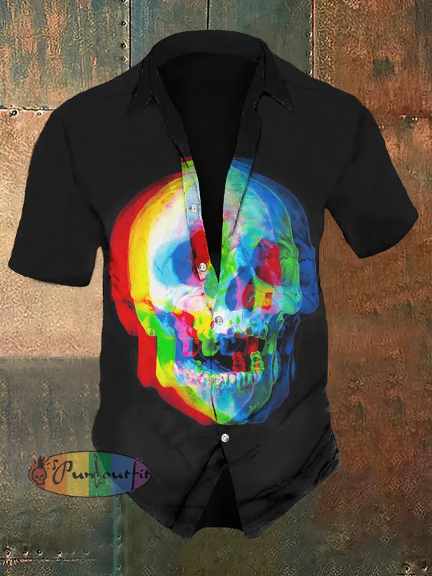 Men’s Punk Skull Halloween Print Casual Vintage Shirt Black / S