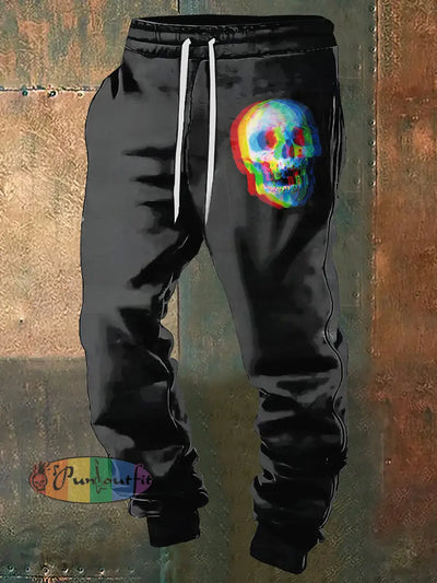 Men’s Punk Skull Halloween Print Sweatpants Black / S