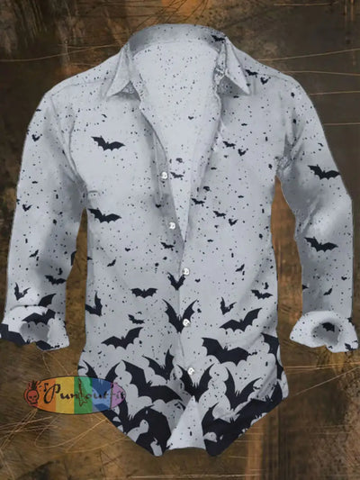 Men’s Punk Style Bats Print Casual Shirt Long Sleeve Colorful / S