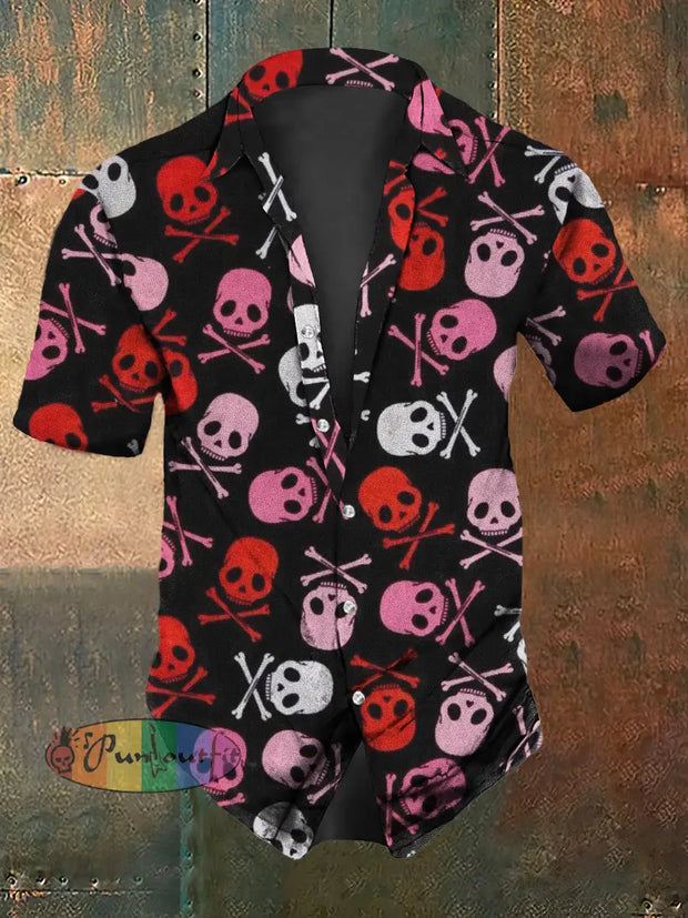 Men’s Punk Style Color Skull Print Casual Shirt Colorful / S