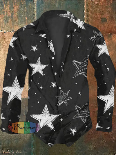 Men’s Punk Style Cool Stars Print Casual Shirt Long Sleeve Black / S