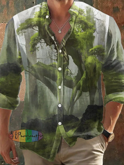 Men’s Punk Style Horror Dryad Abstract Print Long Sleeve Shirt Colorful / S